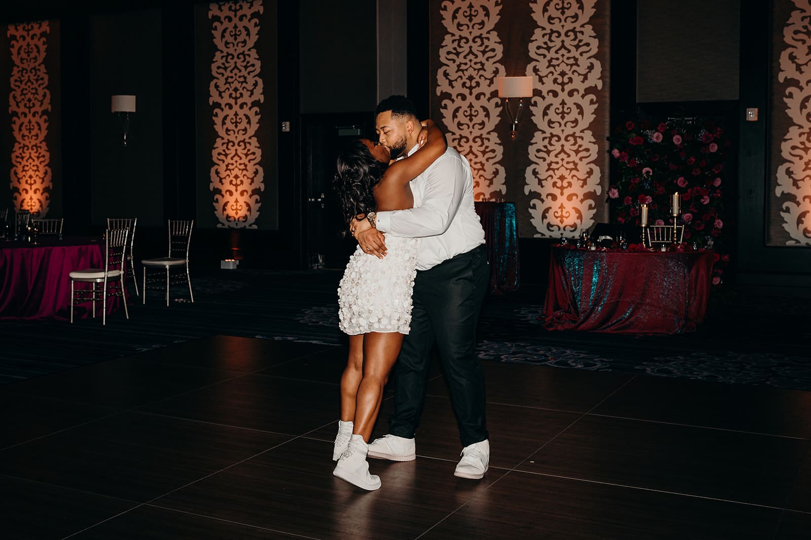 couple enjoying a private last dance at their reception